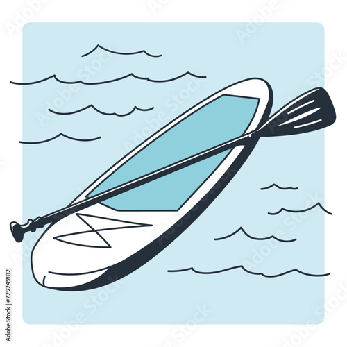 Line illustration of a paddleboard with blue tone and shadow