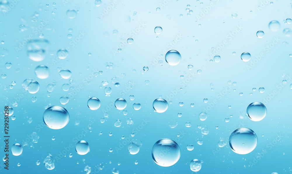Beautiful Drops of Water on a Blue Background, minimalist wallpaper