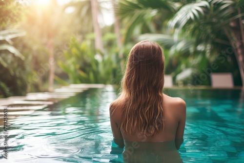 a beautiful woman enjoying vacation on the pool of a resort © Jorge Ferreiro