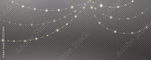 Christmas garland isolated on transparent background. Glowing colorful light bulbs with sparkles.Xmas, New Year, wedding or Birthday decor. Party event decoration. Winter holiday season element.