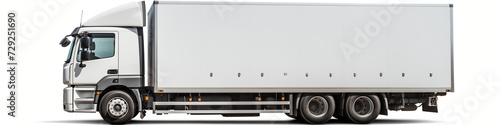 White Truck on White Background. Cargo Transportation and Logistic Concept. Copy space.
