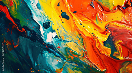 An explosion of color with vivid acrylic paint swirls in an abstract composition, perfect for creative backgrounds or artwork.