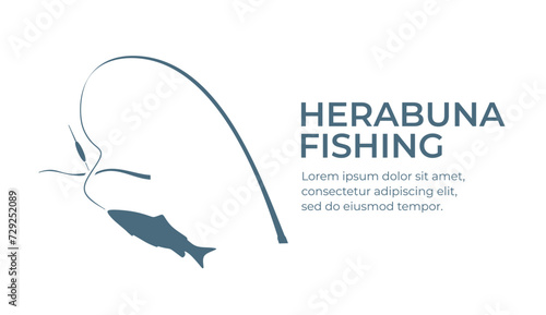 Fishing and active hobby. Herabuna fishing rod and float . Fish biting a lure. Float fishing on bait on the lake or river. Leisure. Оutdoor recreational. Vector illustration flat design. Isolated photo