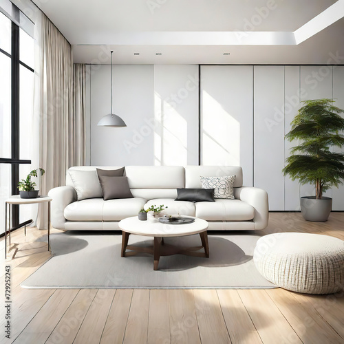 modern living room interior design with white sofa