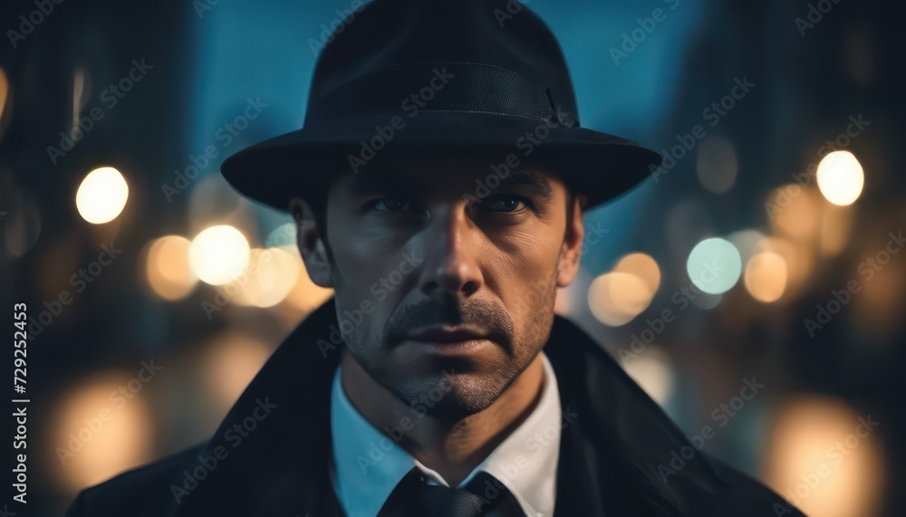 Mysterious man in fedora hat at night Mysterious man in fedora hat at night