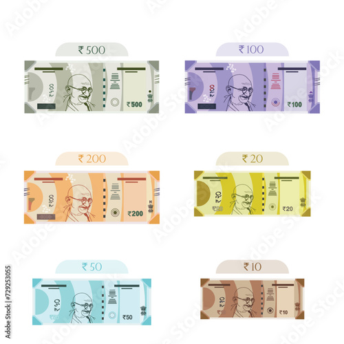 India Rupees,10,20,100,200,500, India Currency Notes