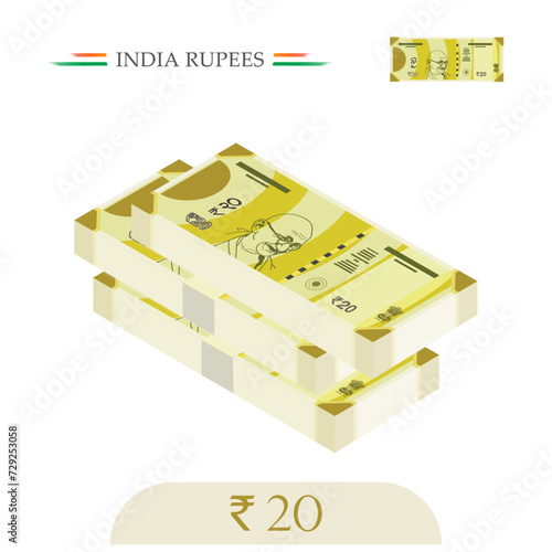 India Currency Rupees 20 Notes
