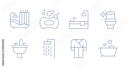 Bathroom icons. Editable stroke. Containing bathtub, sink, bathing, shower, wc, bathrobe.