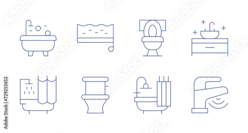 Bathroom icons. Editable stroke. Containing bathtub, shower, sponge, toilet, bath, bathroom, faucet.
