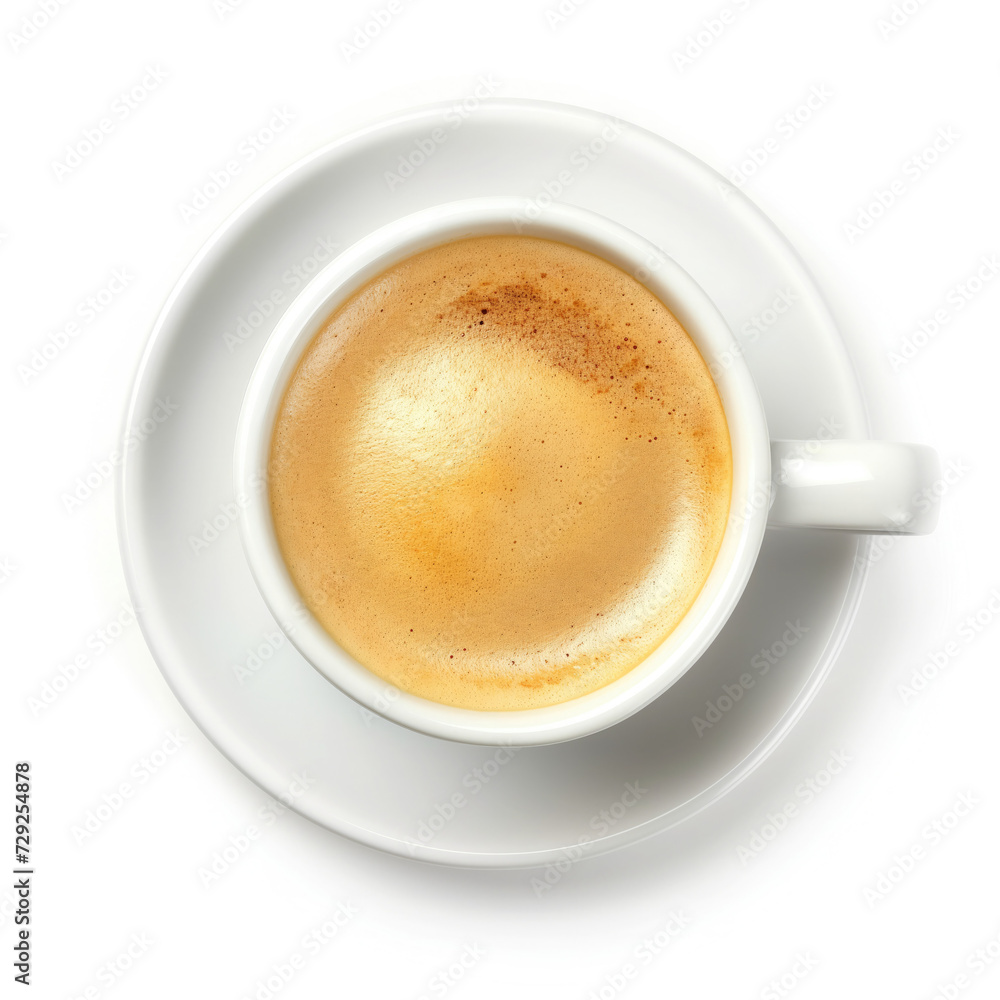 latte coffee in white cup isolated on white background. Top view latte coffee in white cup isolated on white background. Top view