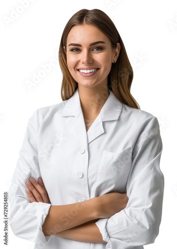 Portrait of a Caucasian female dermatologist, transparent background (PNG)
