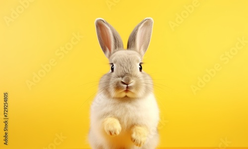 happy easter with cute rabbit on yellow background © Sabina Gahramanova