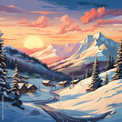 sunset in the mountains illustration © Jan