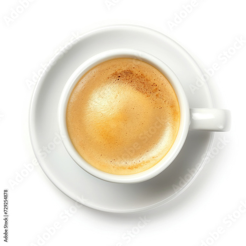 latte coffee in white cup isolated on white background. Top view 