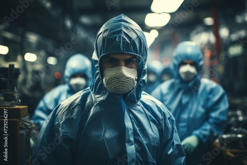 Group of doctors wearing medical protective clothing and masks