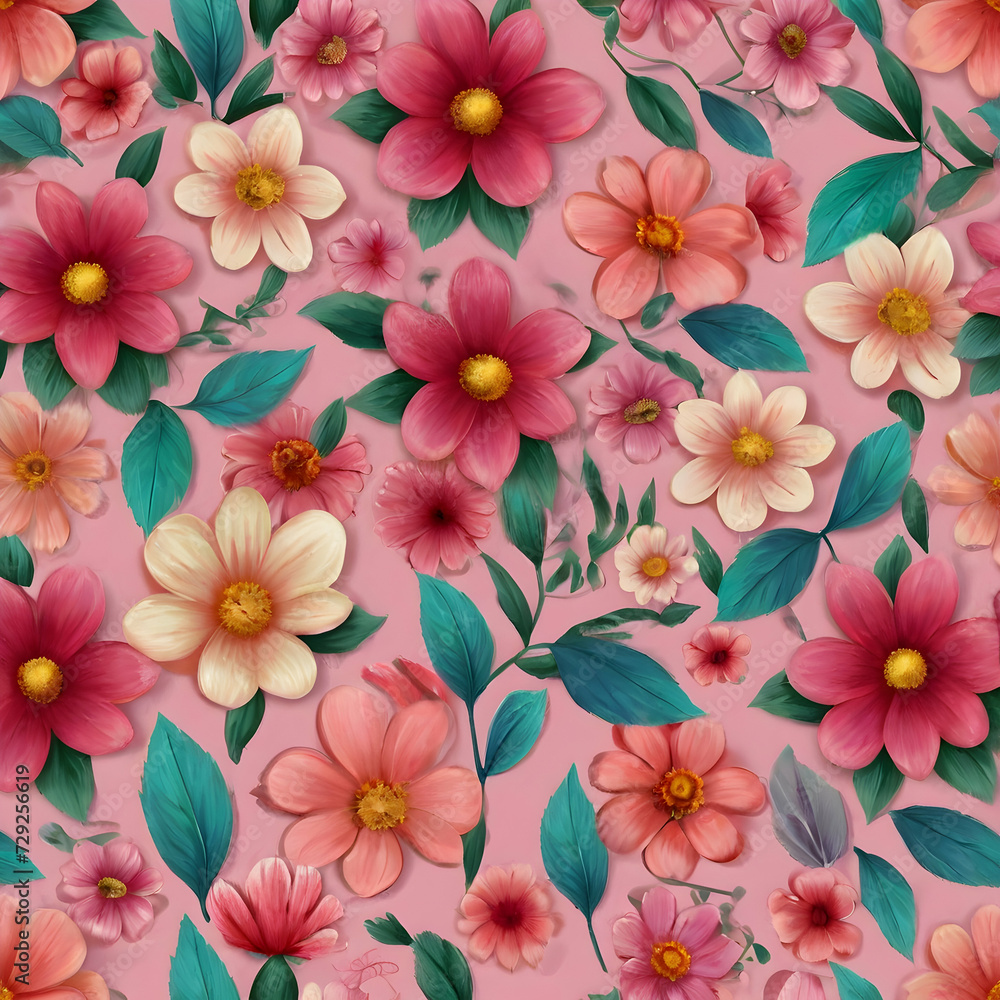 seamless pattern with pink flowers vector  wallpaper,Ai generated 