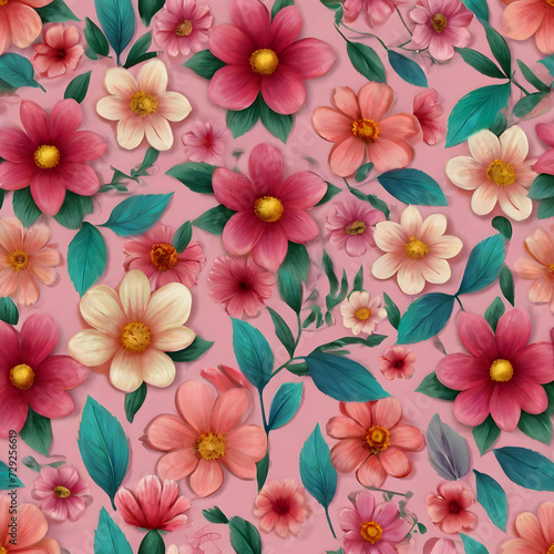 seamless pattern with pink flowers vector  wallpaper,Ai generated 
