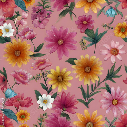 background with flowers nature  vector  colorful  vintage  textile Ai generated 