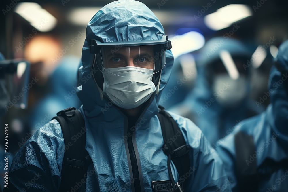 Man in medical protective clothing, mask and goggles Man in medical protective clothing, mask and goggles