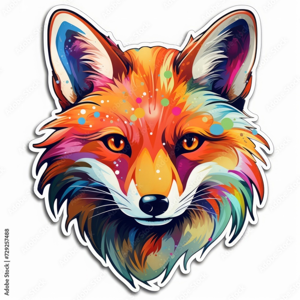 fox sticker, print, white background. isolate, vibrant color. a predatory animal. fox sticker, print, white background. isolate, vibrant color. a predatory animal.