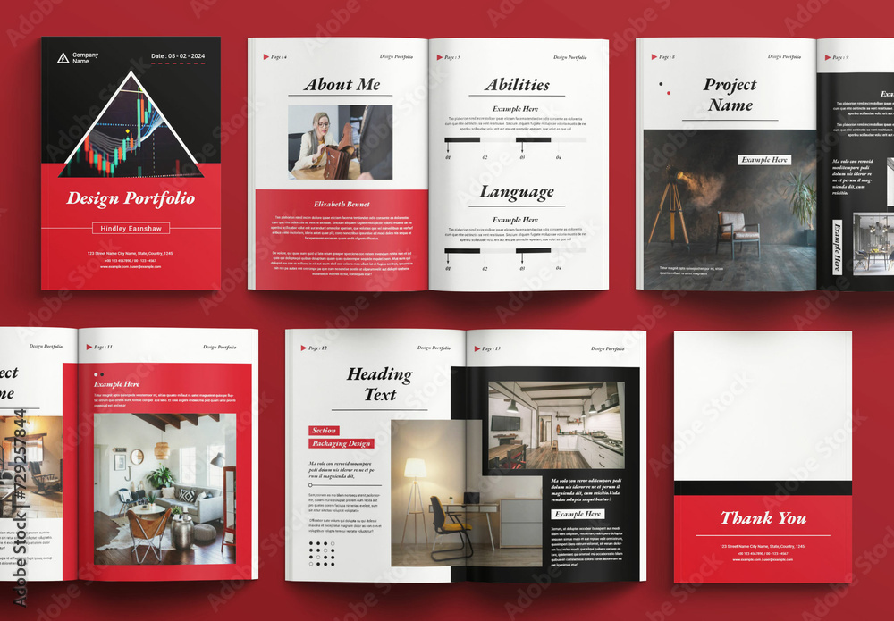 Modern Interior Design Portfolio Layout Template with Black And Red ...