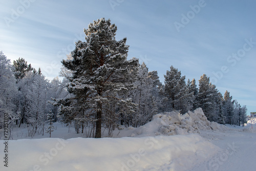 Beautiful winter landscape in Swedish Lapland, Kiruna.