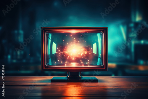 Vintage style TV screen on a wooden stand. Generated by artificial intelligence