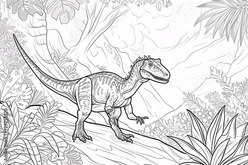 Heterodontosaurus Dinosaur Black White Linear Doodles Line Art Coloring Page  Kids Coloring Book