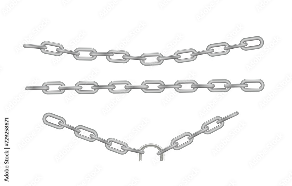 Free metal chain with whole or break steel chrome links. Collection of seamless metal chains colored silver. Vector Free metal chain with whole or break steel chrome links. Collection of seamless metal chains colored silver. Vector