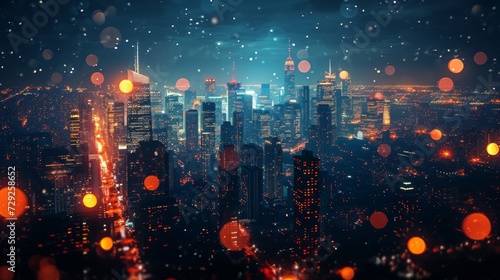 Nighttime cityscape event background, skyline view, city lights, and skyscrapers, creates an urban and vibrant atmosphere Generative AI