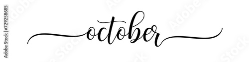 October – Calligraphy brush text banner with transparent background.