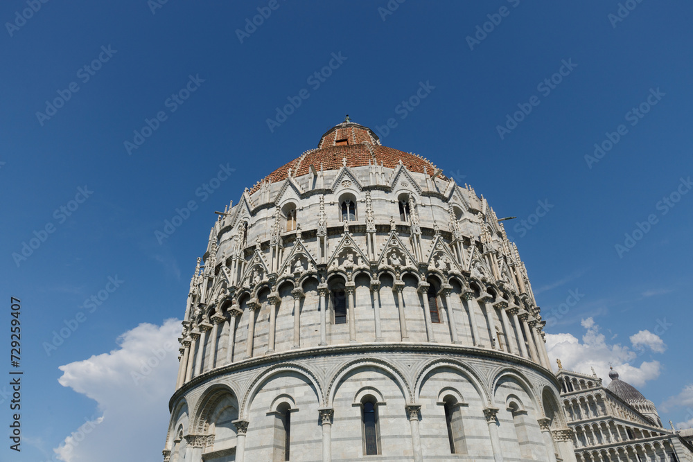View of a historic building in Pisa. Dome close up