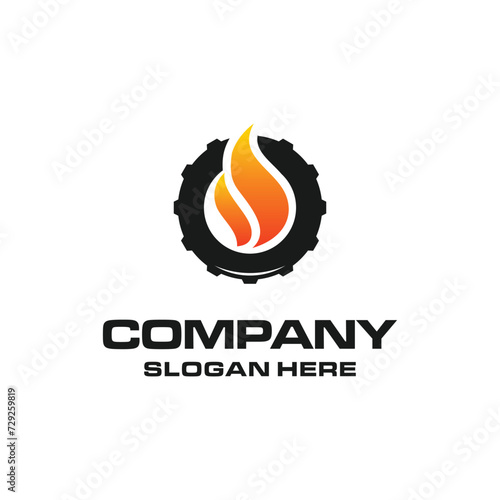 Gear with  with Fire Flame for Burn Gas Oil Company logo design