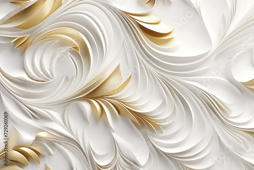 White and gold flower, paper cut style. White paper cut background, white and gold wallpaper GenerativeAI