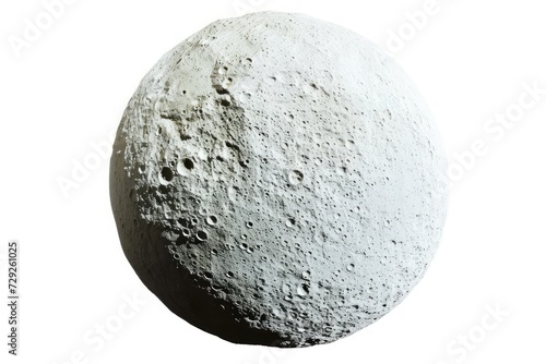 Photo concept of Iapetus  another moon of Saturn  exhibiting its two-tone coloration and heavily cratered surface against a white background Generative AI