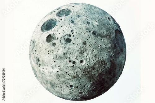 Photo concept of Proteus  a moon of Neptune  exhibiting its irregular shape and cratered surface against a white background Generative AI