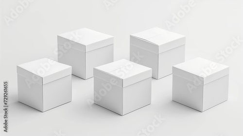 Mockup of five white boxes