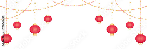 Hanging Chinese New Year Lanterns Banner Border, Lunar New Year and Mid-Autumn Festival Graphic