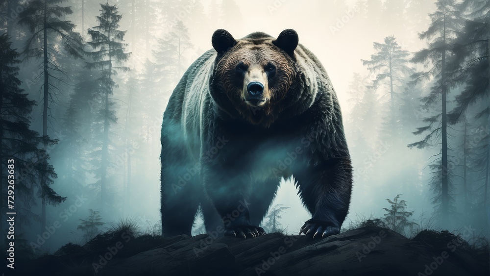 A double exposure effect of the jungle and bear A double exposure effect of the jungle and bear