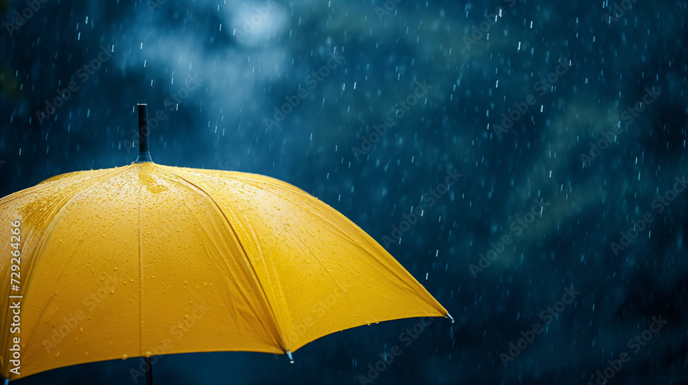 Yellow umbrella in the rain. generative AI