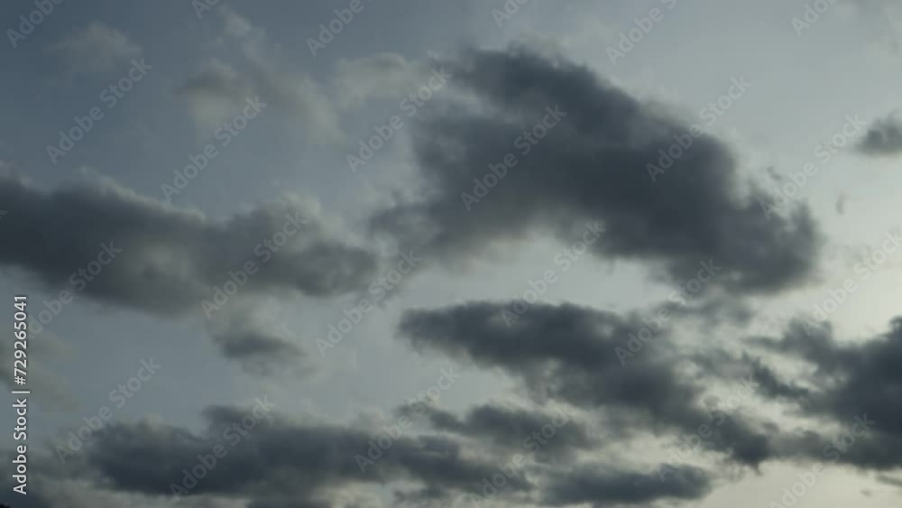 Movement of big dark gray clouds across the gray sky before storm, background, time lapse Movement of big dark gray clouds across the gray sky before storm, background, time lapse