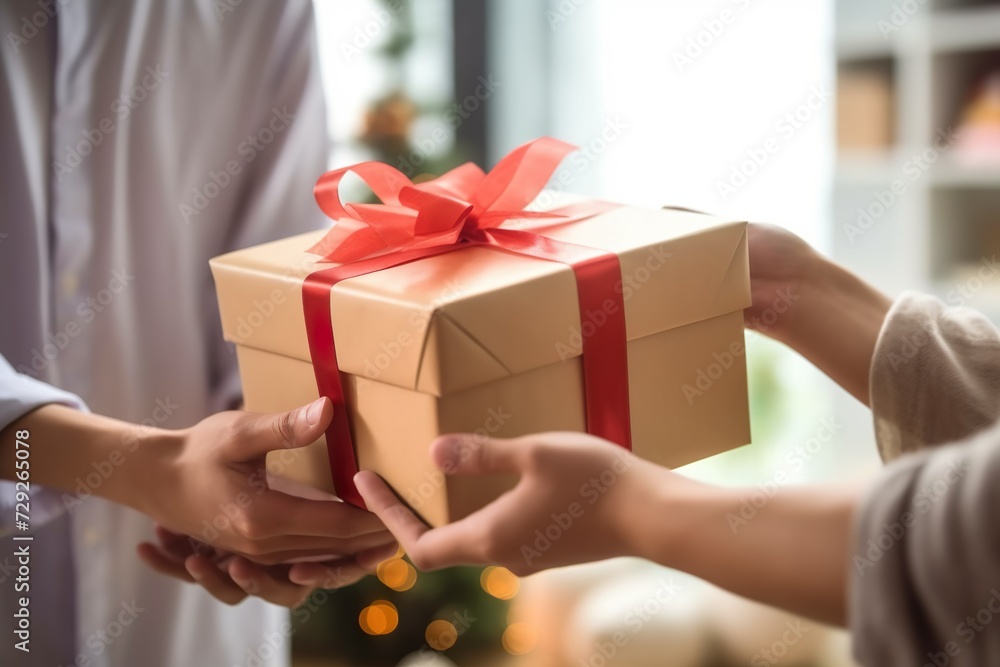 selective shot of a student giving present to his teacher selective shot of a student giving present to his teacher