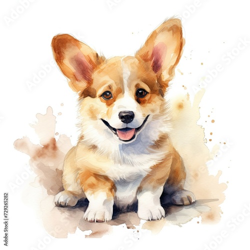 Corgi. Realistic watercolor dog illustration. Funny doggy drawing template. Art for card  poster and other. Illustration of dog on white background