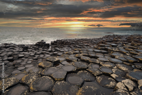 Beautiful Sunset view of Giant's Causeway in Northern Ireland.