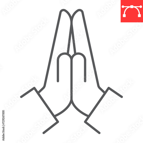Praying hands line icon, Easter and religion, please gesture vector icon, vector graphics, editable stroke outline sign, eps 10.