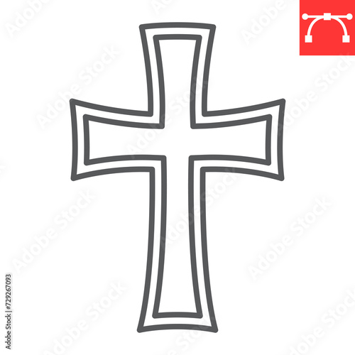 Religion cross line icon, Easter and Catholicism, gothic cross vector icon, vector graphics, editable stroke outline sign, eps 10.