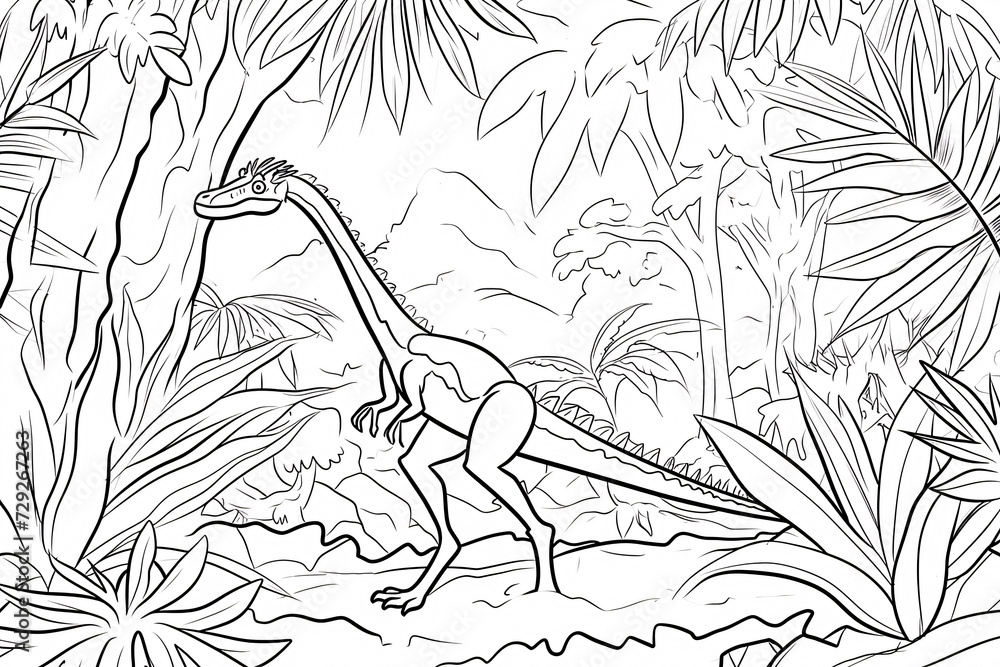 Dimorphodon Dinosaur Black White Linear Doodles Line Art Coloring Page ...