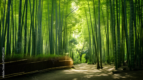 A painting of a path through a bamboo forest,, Path Through Bamboo Wonderland