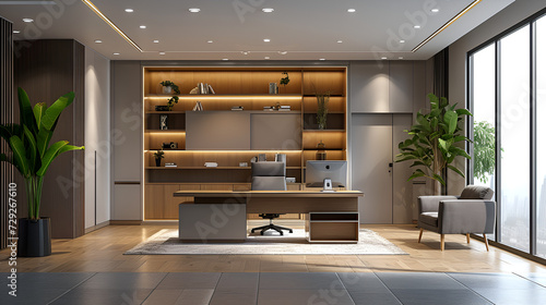 3d modern office interior render, generative ai © Chaman