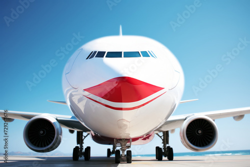 travel concept - big passengers airplane on runway
